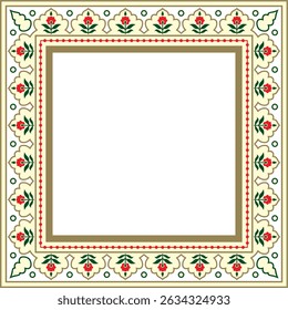 Vector colored square Turkish national ornament. Ottoman border, frame. Ethnic floral rectangle, Seljuk Turks pattern. Decoration of the Sultan's palaces.
