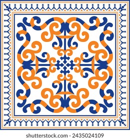 Vector colored square Yakut ornament. Infinite rectangle, border, frame of the northern peoples of the Far East.