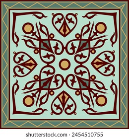 Vector colored square Yakut ornament. Infinite rectangle, border, frame of the northern peoples of the Far East.