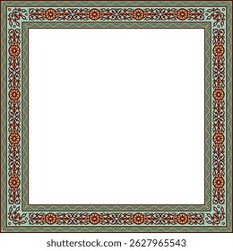Vector colored square Yakut ornament. Infinite rectangle, border, frame of the northern peoples of the Far East.