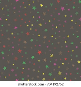 Vector Colored Star Seamless Pattern Isolated on Grey Background