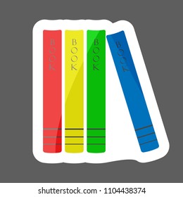 Vector colored sticker books standing on a shelf. Vector books.  Layers grouped for easy editing illustration.  For your design. 