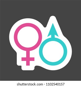 Vector colored sticker of gender symbol icon. Man and woman.  Layers grouped for easy editing illustration.  For your design.