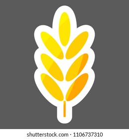 Vector colored sticker icon ears of wheat, cereal. Ear of oats. rye ears. Layers grouped for easy editing illustration. For your design. 