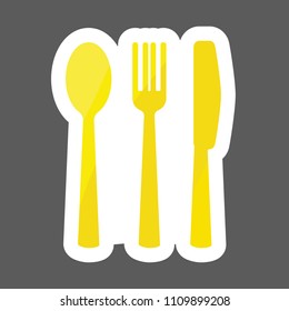 Vector colored sticker  icon knife, fork, spoon. Cutlery. Table setting. Layers grouped for easy editing illustration.  For your design. 