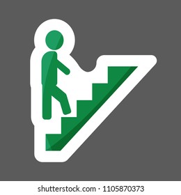 Vector colored sticker icon of a man goes up the stairs, on the career ladder. Layers grouped for easy editing illustration.  For your design. 