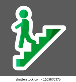 Vector colored sticker  icon of a man goes down the stairs, on the career ladder.  Layers grouped for easy editing illustration.  For your design. 
