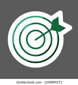 Vector colored sticker image of a target pierced by an arrow.  White  dart vector icon. Layers grouped for easy editing illustration.  For your design. 
