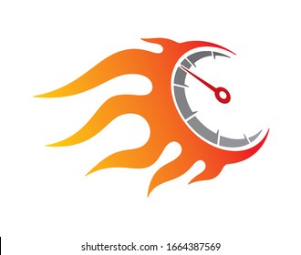 Vector colored stickers burning speedometer. Isolated on white background.