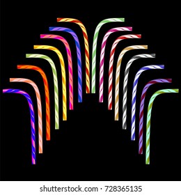 Vector Colored Striped Drinking Straw Set Isolated on Black Background