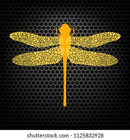 Vector Colored Stylized Dragonfly Isolated on Perforated Background. Insect Logo Design. Aeschna Viridis
