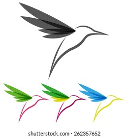Vector Colored Stylized Tropical Hummingbirds Template for Logo Design