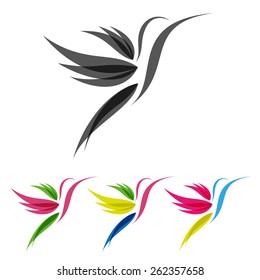 Vector Colored Stylized Tropical Hummingbirds Template for Logo Design