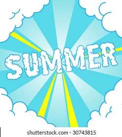 Vector colored symbol on happiness background. Word "Summer".