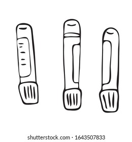 Vector. Colored test tubes with blood, flasks with analyzes. Medical, biological and chemical. Separate on a white background. Cartoon style. Coloring book. For registration of medical publications.