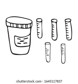 Vector. Colored test tubes with blood, flasks with analyzes. Medical, biological and chemical. Separate on a white background. Cartoon style. Coloring book. For registration of medical publications.