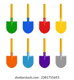 Palas de juguete de color vectorial para jugar arena para niños en un fondo blanco aislado