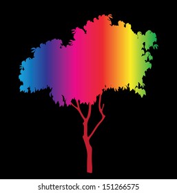 vector colored tree silhouette on a black background
