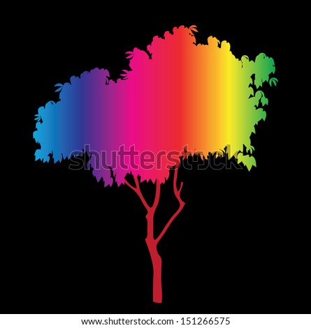 vector colored tree silhouette on a black background