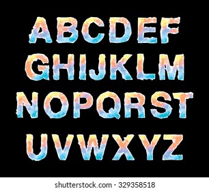 Vector colored triangles font.