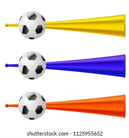 Vector Colored Trumpets for Football Fun Isolated on White Background. Musical Vuvuzela
