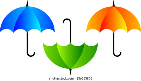 Vector Colored umbrella icon. Blue, Green & Orange color