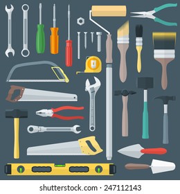 vector colored various flat design house remodel instruments set 