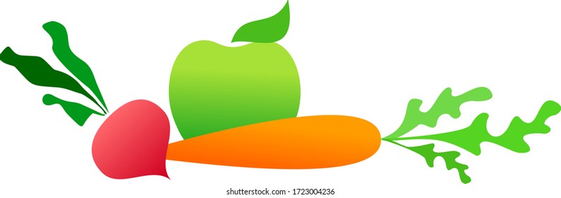 Verduras de color vectorial. Radish, manzana, zanahoria.