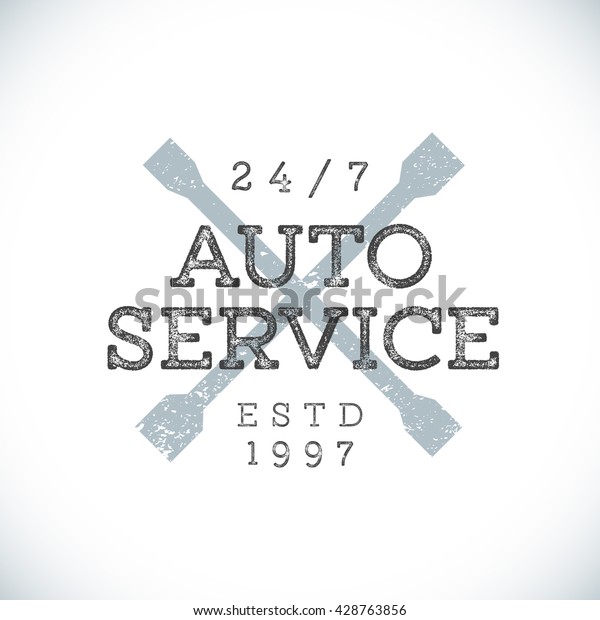 vector colored vintage auto service logo with\
wheel wrench cross grunge textured\
