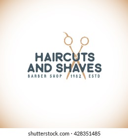 vector colored vintage barber shop hairdresser logo with scissors grange textured sign isolated light background 