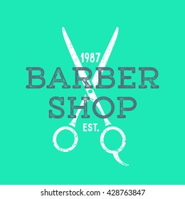 vector colored vintage barber shop hairdresser logo with scissors grunge textured 
