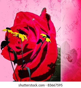 Vector colored wallpaper with beautiful abstract red flowers