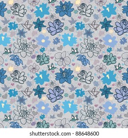 Vector colored wallpaper with beautiful abstract blue flowers