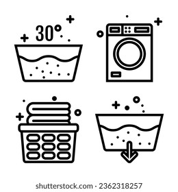 Iconos de lavado de color vectorial y símbolos de lavado en estilo de línea