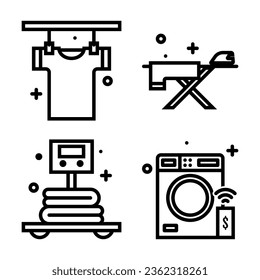 Vector Colored Washing Icons and Laundry Symbols in Line Style