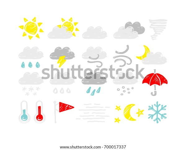 Vector Colored Weather Icons Set Hand 스톡 벡터(로열티 프리) 700017337