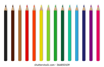 Vector colored wooden pencils on white background