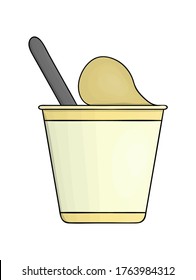Vector colored yoghurt pack icon. Hand drawn organic fresh dairy product isolated on white background. Natural food illustration. Yogurt packaging design