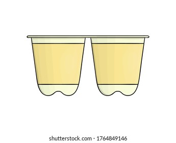 Vector colored yoghurt pack icon. Hand drawn organic fresh dairy product isolated on white background. Natural food illustration. Yogurt packaging design