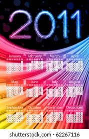 Vector - Colorful 2011 Calendar on Black Background. Rainbow Colors