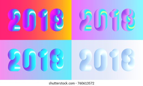 Vector colorful 2018 illustrations set, Merry Christmas and Happy New Year. Pink Blue, yellow, rosy 