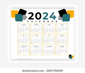 vector colorful 2024 calendar design