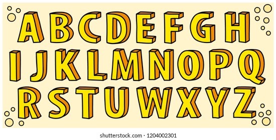 Vector colorful 3D alphabet, yellow letters, autumn font.