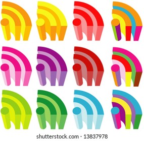 Vector Colorful 3D RSS Icons Set (Colors are easy to edit)