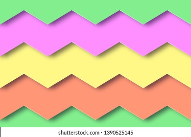 Vector colorful 3d seamless pattern with zigzag paper cut ornament. Abstract bright childish background.