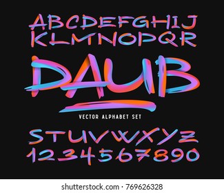 Vector colorful abstract alphabet set. Bright modern brush font.