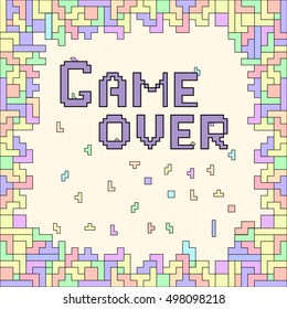 Vector of colorful abstract background made of geometric shapes. Game over. Ideal for room decoration, wrapping, cards, banners, backgrounds.