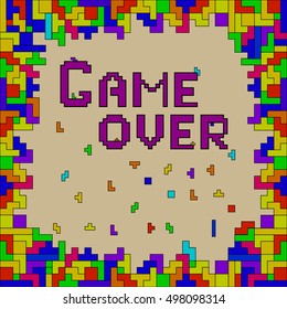 Vector of colorful abstract background made of geometric shapes. Game over. Ideal for room decoration, wrapping, cards, banners, backgrounds.