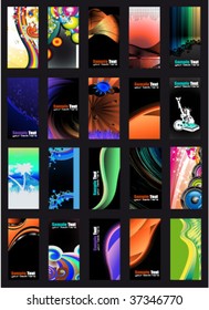 VECTOR Colorful Abstract, Business, Music and Fantasy Background Card Collection Black Version - Set 2