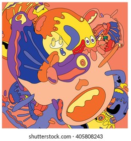Vector colorful abstract cute monster illustration